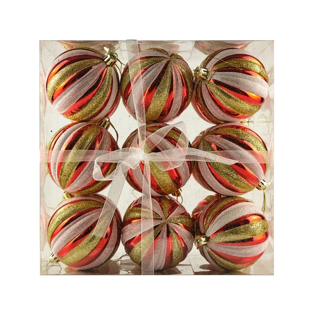 Karácsonyi díszek készlet rusztikus színű 8 cm-es műanyag lombik, 18 db-os csomagban