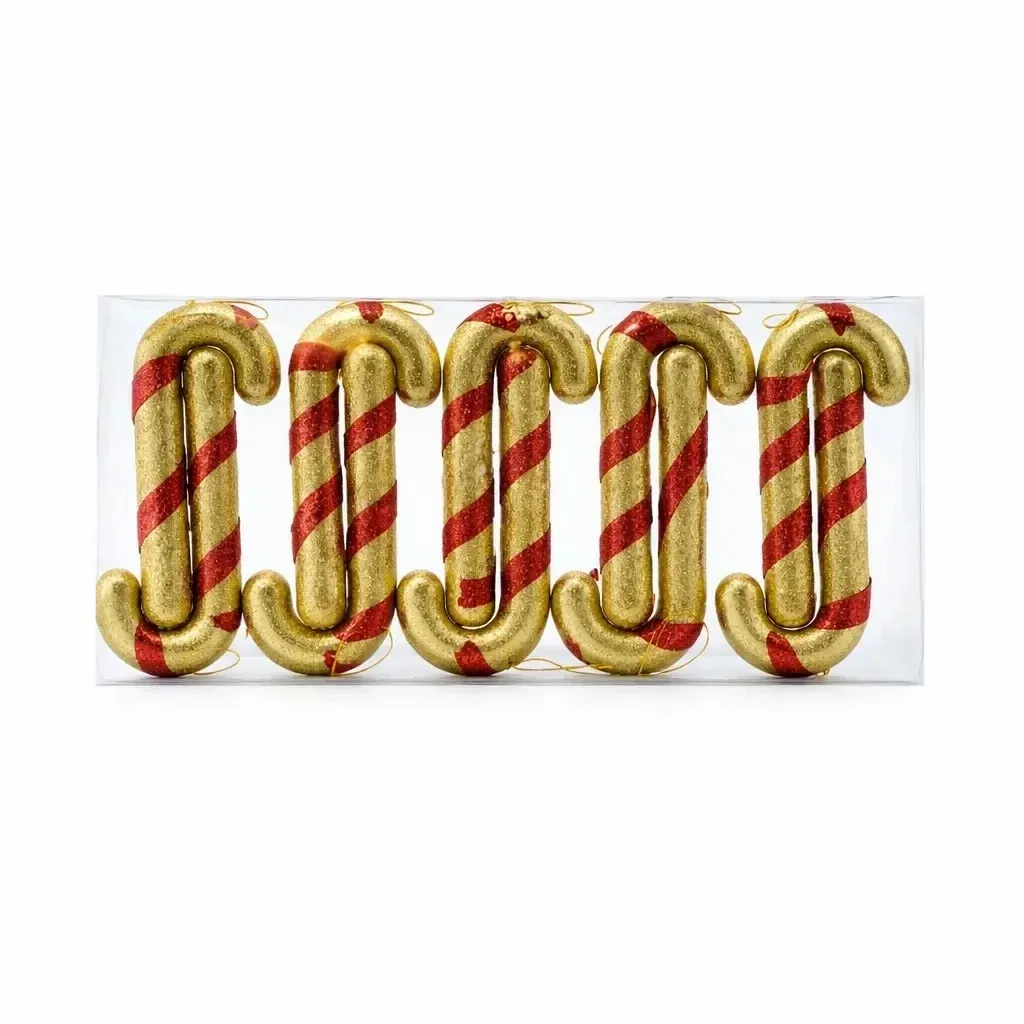Karácsonyi díszek mankó nyalóka készlet, 12 cm, piros arany, 10 db-os csomagban
