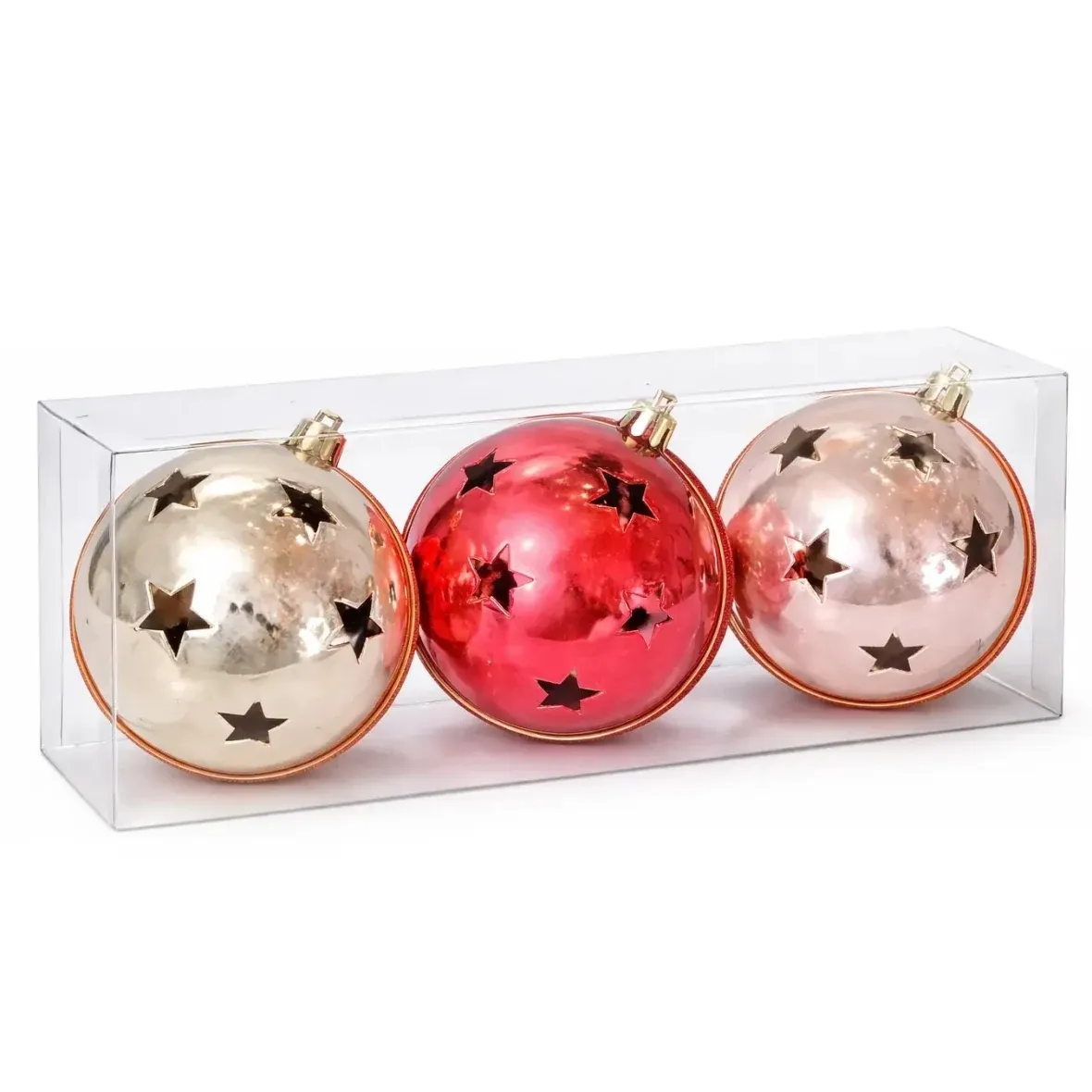 Karácsonyi díszek készlet csilingelő csengettyűk 8 cm, műanyag, nem csilingelő, fényes, 3 db-os csomagban