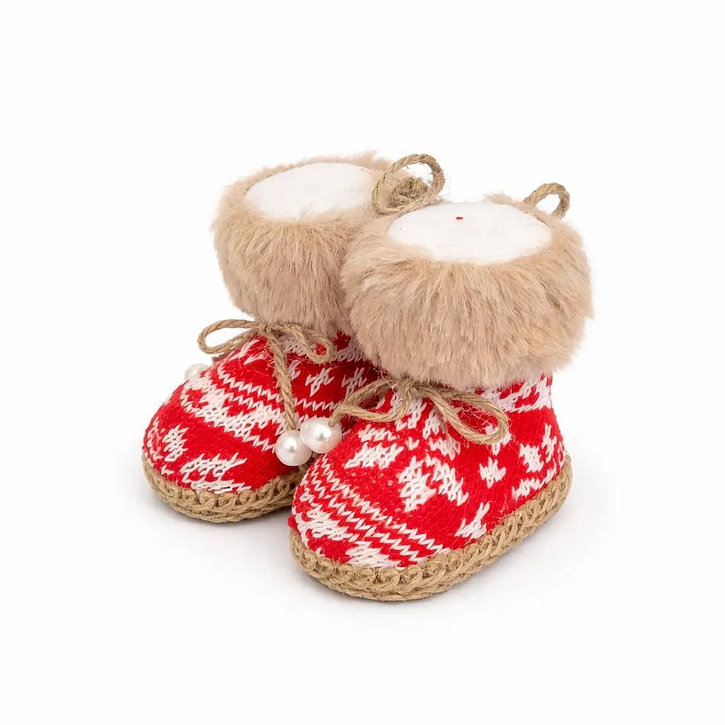 Karácsonyfadísz hócipő, 10 × 8,5 × 8 cm, textil, belső, felakasztható, piros, piros
