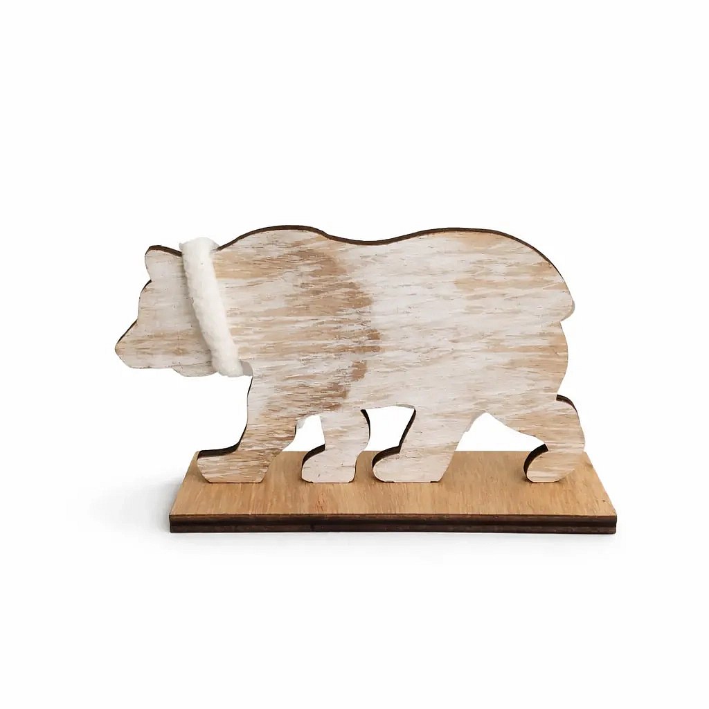 Fából készült asztali dekorációs mackó 15,2 × 4 × 9 cm, álló, 15,2 × 4 × 9 cm