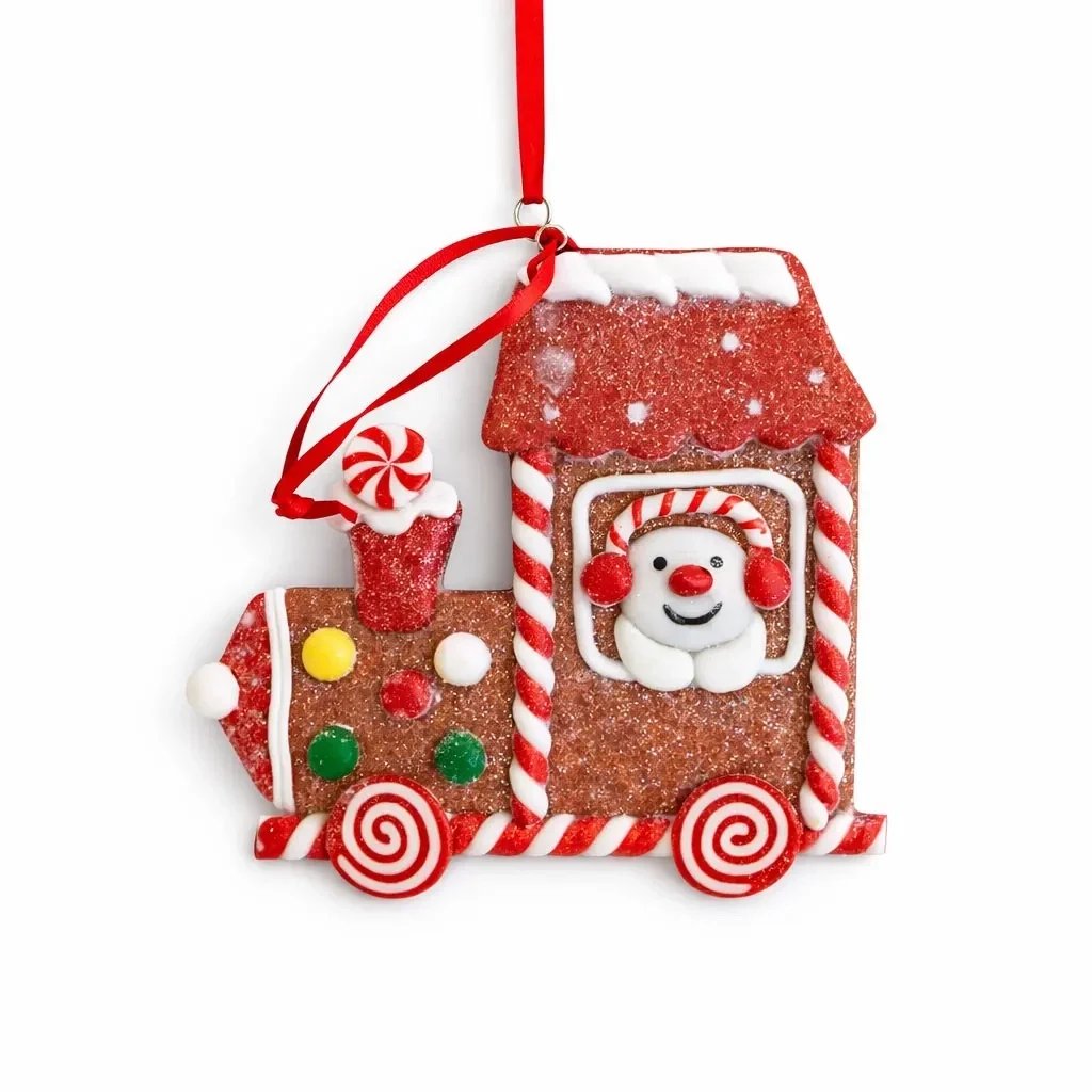 Karácsonyfadísz mézeskalács vonat, 11 × 10 cm, lógó, PVC, IP44, kültéri használatra