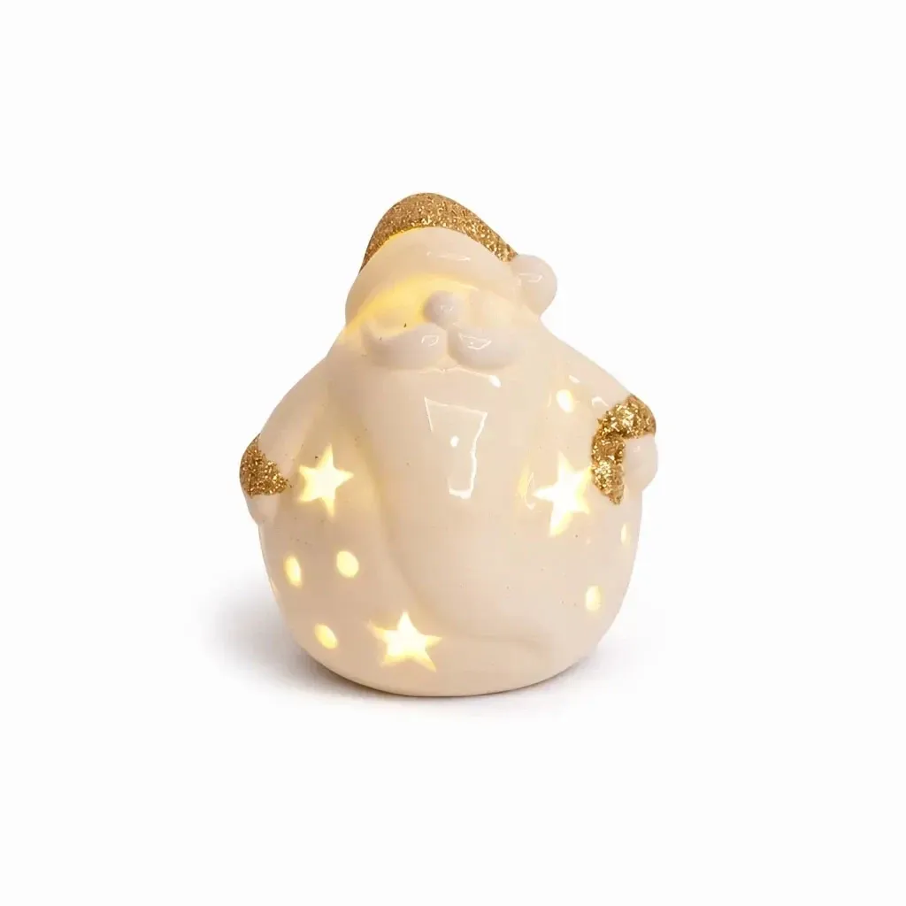 LED kerámia mikulás, 7,6 × 7 × 7,8 cm, meleg fehér, 2× LR44