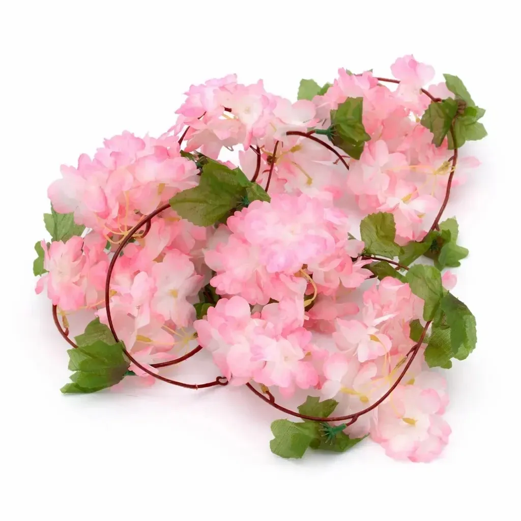 3D tavaszi virágfüzér dekoráció, 220 × 15 cm, rózsaszín, Sakura