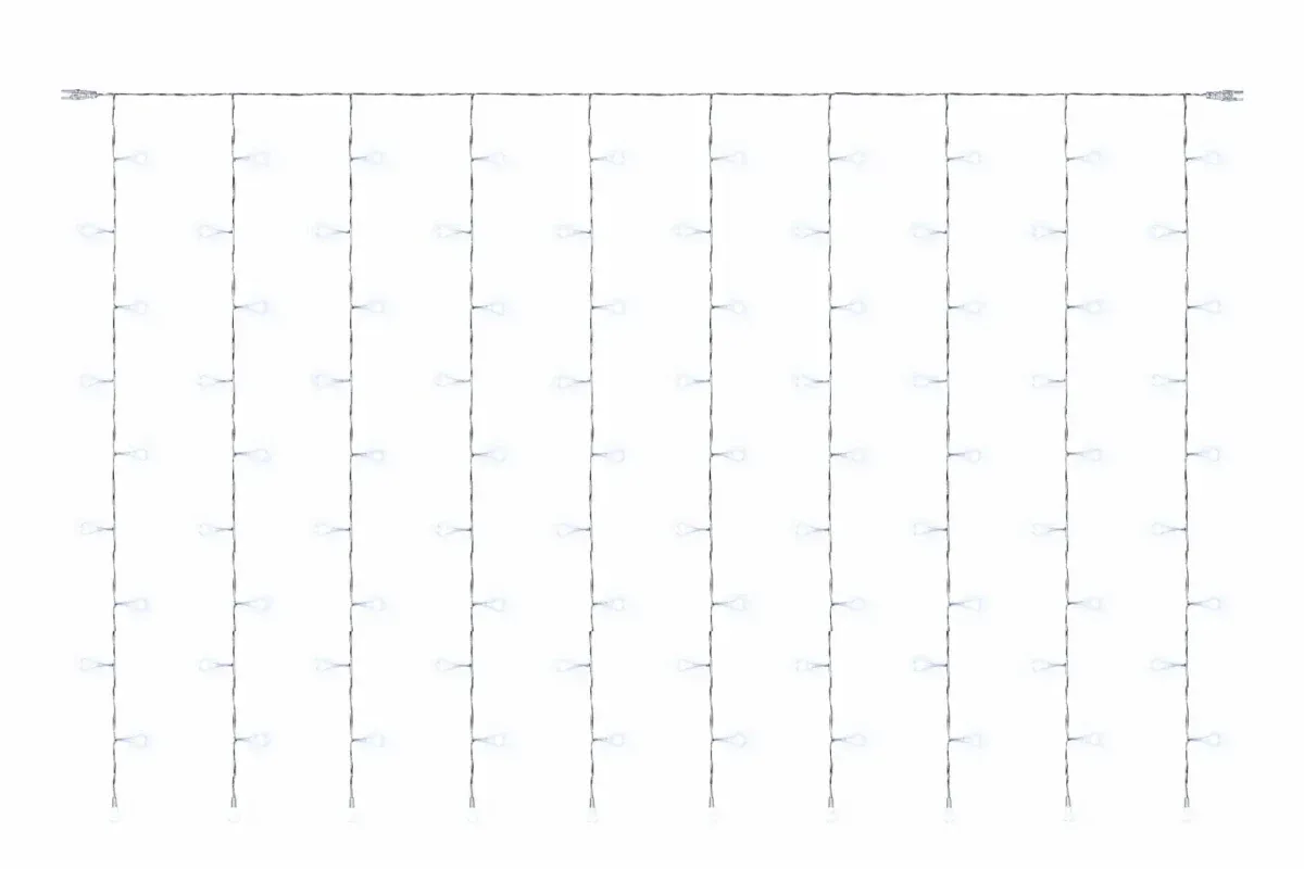 Hobby Line LED ablakfüggöny, 200 × 100 cm, jégfehér, 100 LED, átlátszó kábel, IP20 beltéri használatra, hosszabbító