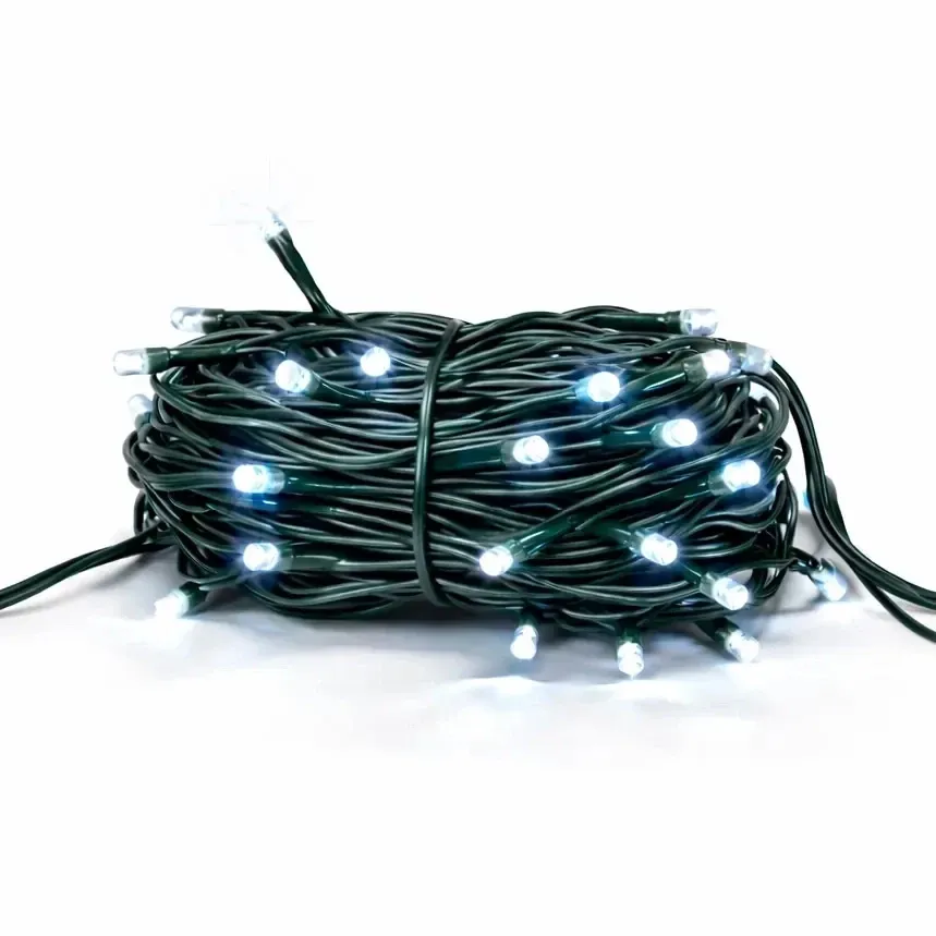 Hobby Line LED-füzér, kültéri, 4 m, jégfehér, 32 LED, sötétzöld kábel, IP44, hosszabbító