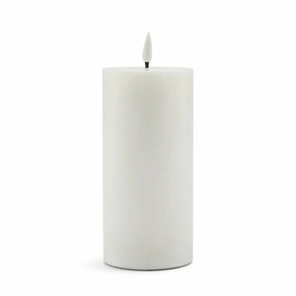 Elemről működő, valódi viaszból készült LED-gyertya, Ø 7,5 × 12,5 cm, fehér, 2× AA