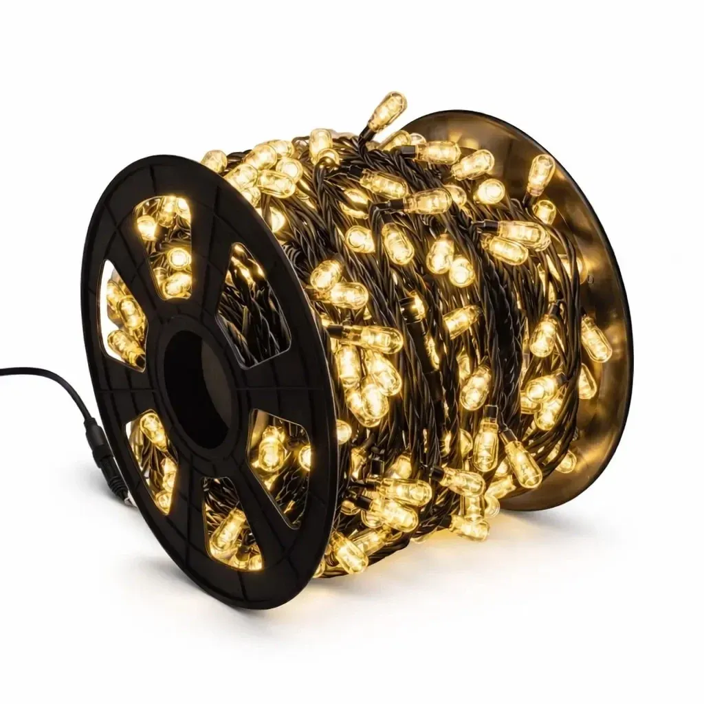 Easy Fix LED fényfüzér, 100 m, kültéri használatra, meleg fehér, 400 MEGA LED, fekete kábel, IP67, tekercs