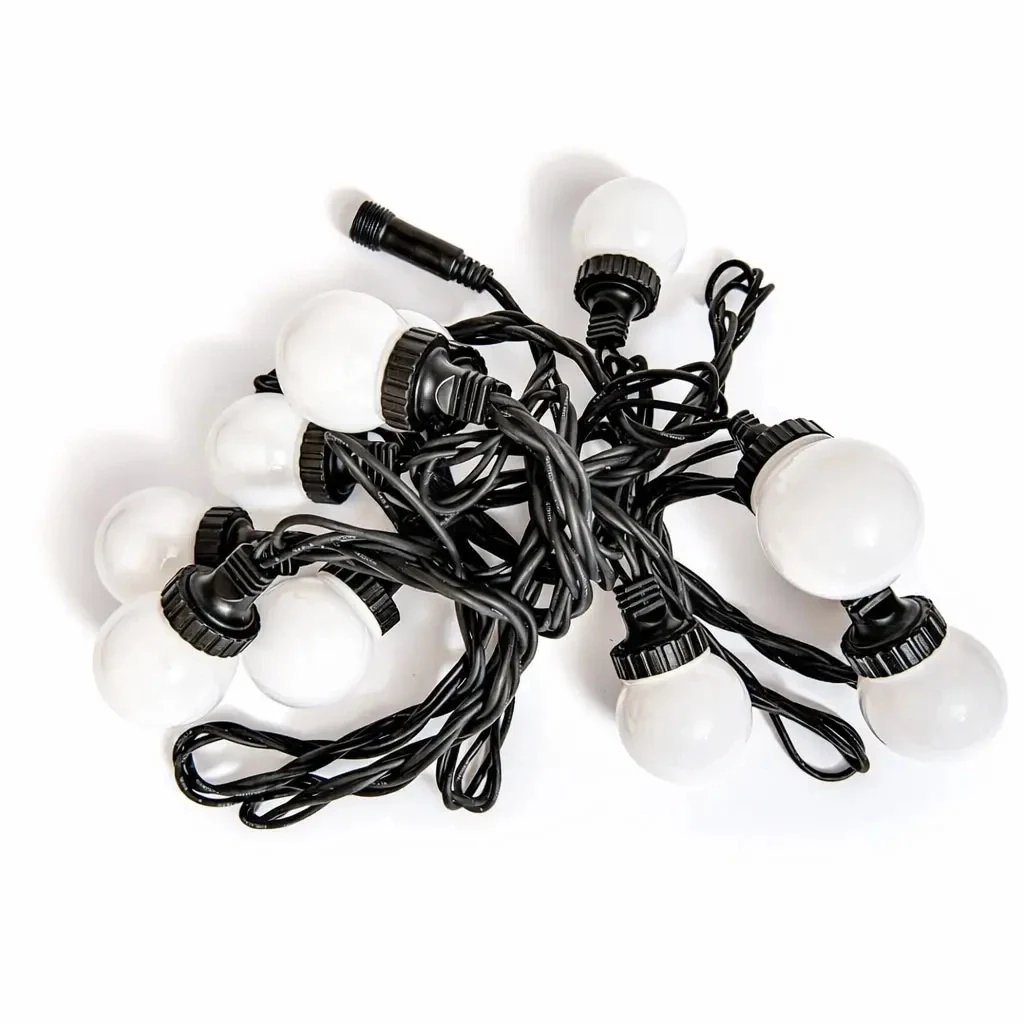 Easy Fix LED party világítás, 5 m, kültéri, 10 gömb, 70 jégfehér LED, fekete kábel, IP67, hosszabbító