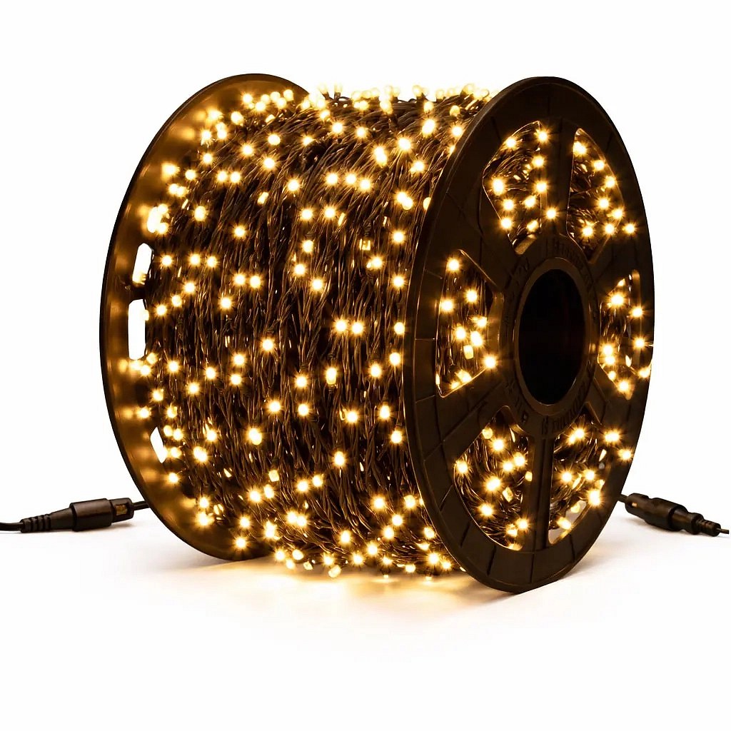 Easy Fix LED fényfüzér, 100 m, kültéri használatra, meleg fehér, 2000 LED, fekete kábel, IP67, tekercs
