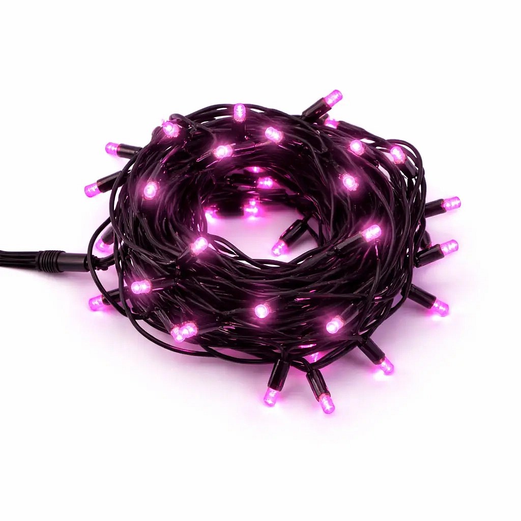 Easy fix LED fénylánc kültéri 5 m rózsaszín, 50 dióda, fekete kábel IP67, hosszabbítás