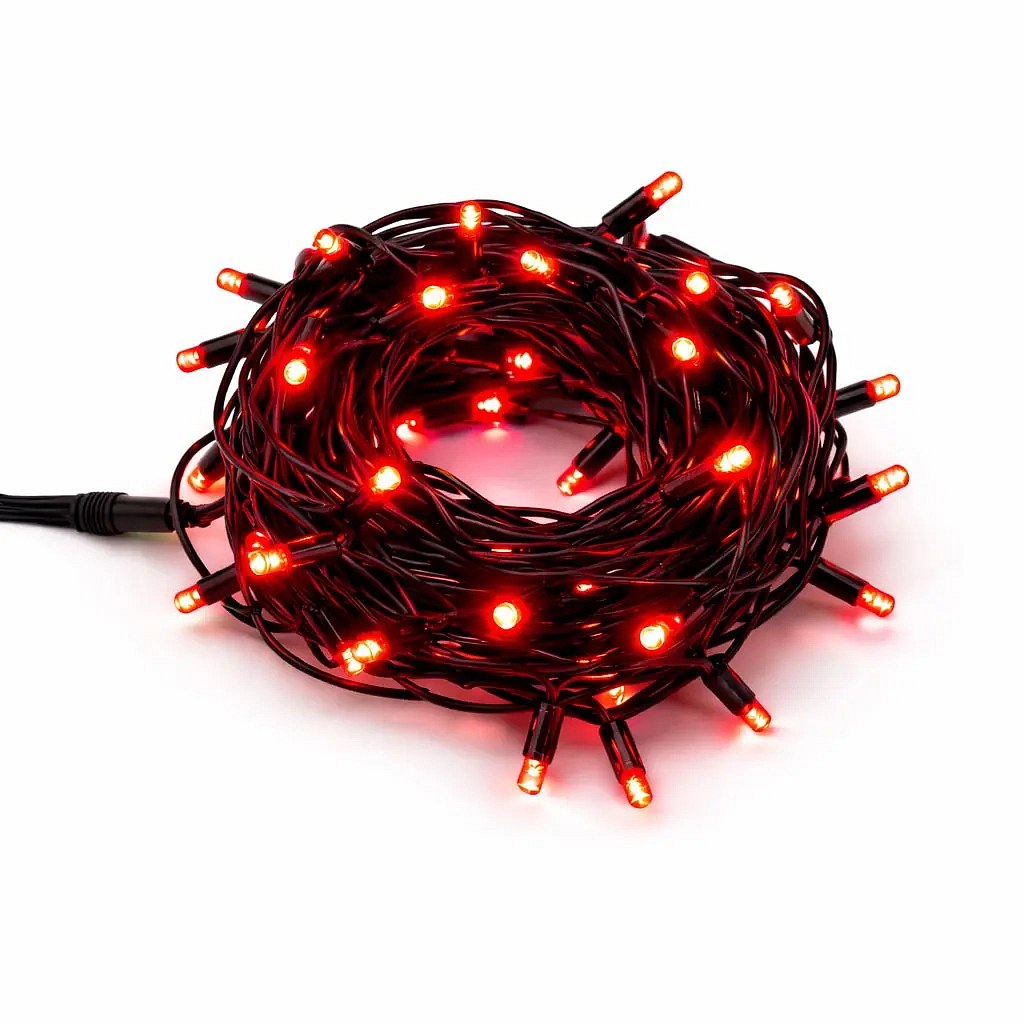 Easy Fix LED fényfüzér, 5 m, kültéri használatra, piros, 50 LED, fekete kábel, IP67
