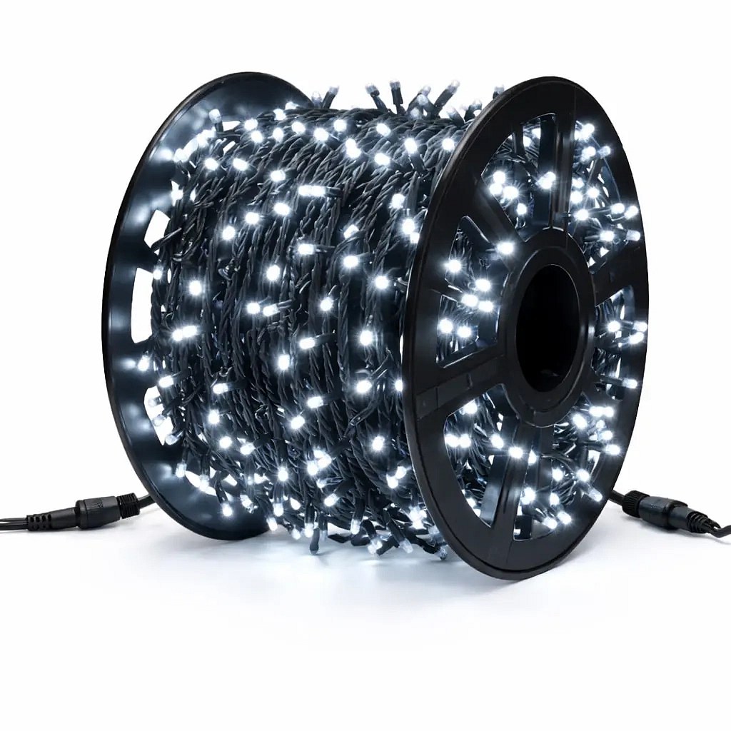 Easy Fix LED fényfüzér, 100 m, kültéri használatra, jégfehér, 600 LED, fekete kábel, IP67, tekercs