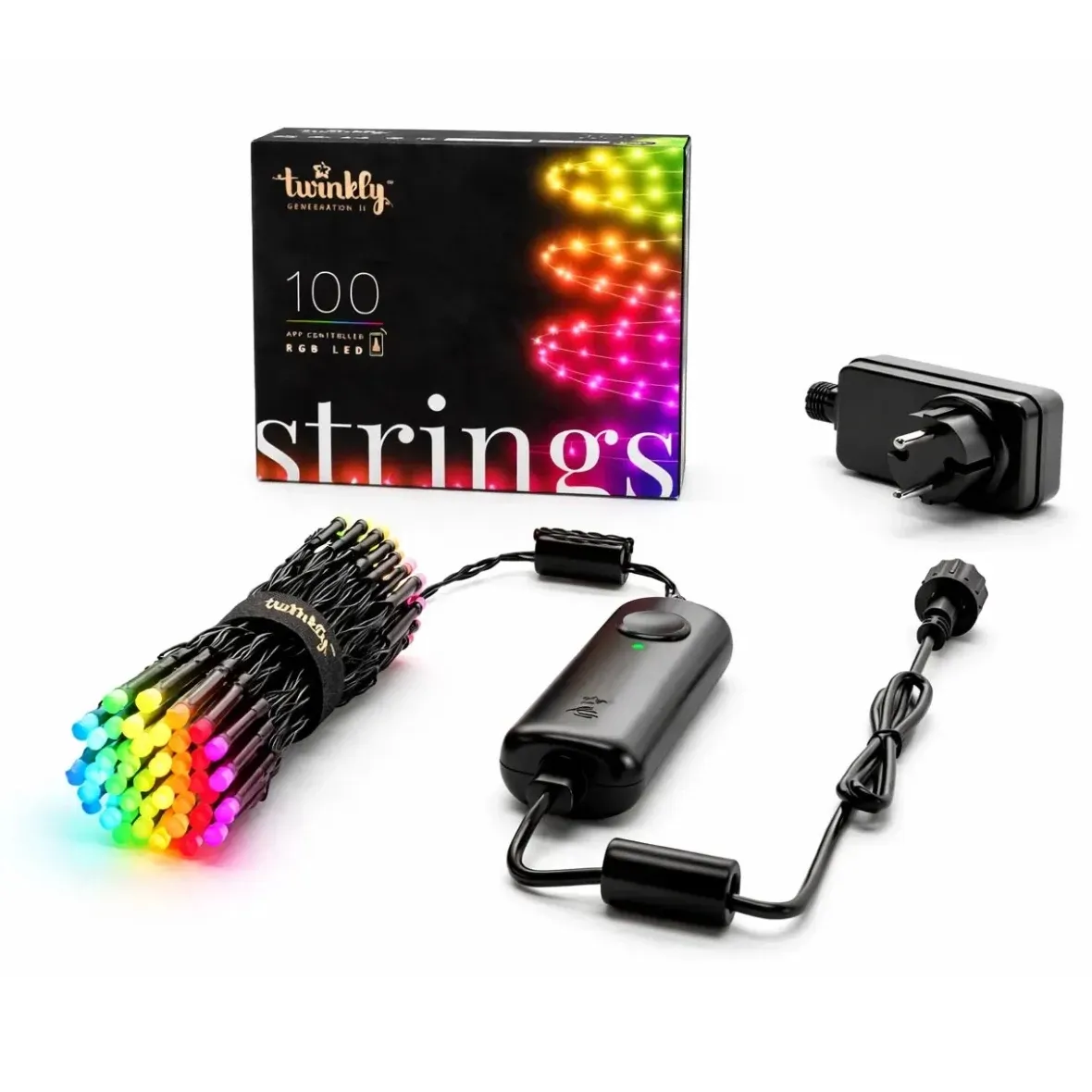 Twinkly Strings színes kültéri fényfüzér, 8 m, 100 RGB LED, fekete kábel, IP44