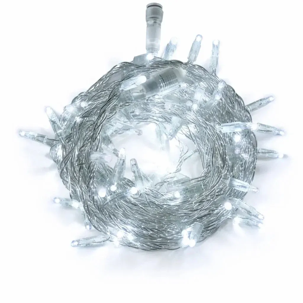 LED-es folyó fény, 6 m, jégfehér, 96 diód, átlátszó kábel, IP44, 24 V