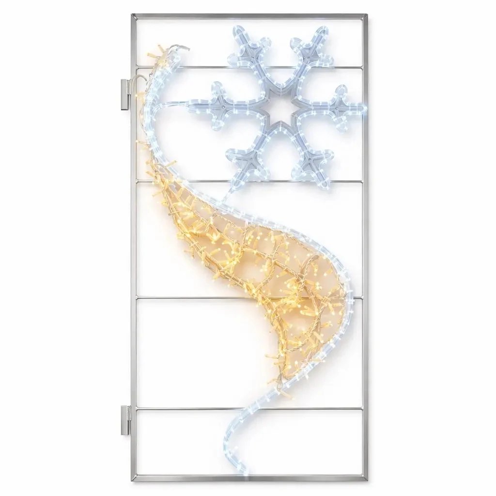 Easy Fix 2D LED-es hópehely banner, 70 × 135 cm, jeges és meleg fehér, dekoráció közvilágításhoz, alumínium