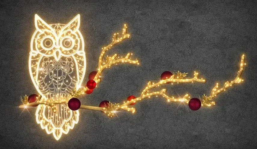 Easy Fix 2D LED fényű bagoly ágon, lógó, 220 ×145 × 3 cm, meleg fehér, 3D nyomtatás, DZX21195WS1