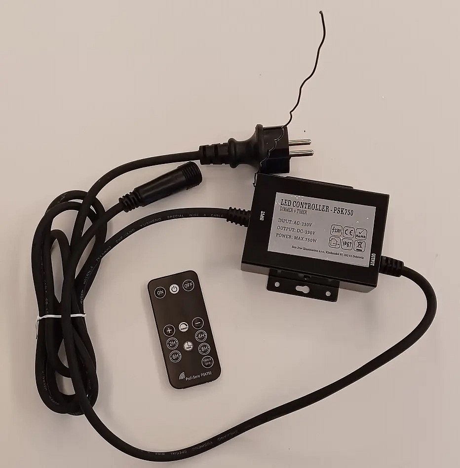 Easy Fix tápkábel AC/DC kültéri, fekete, 1,5 m, IP67, dimmer és időzítő, távvezérlővel