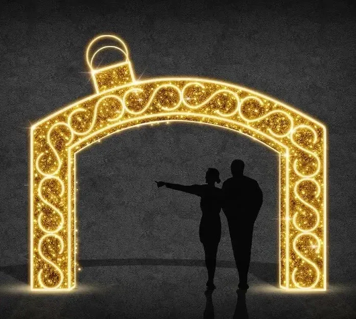 3D LED-es fénykapu dísz, arany, 500 × 220 cm, meleg fehér, alumínium, melegfehér