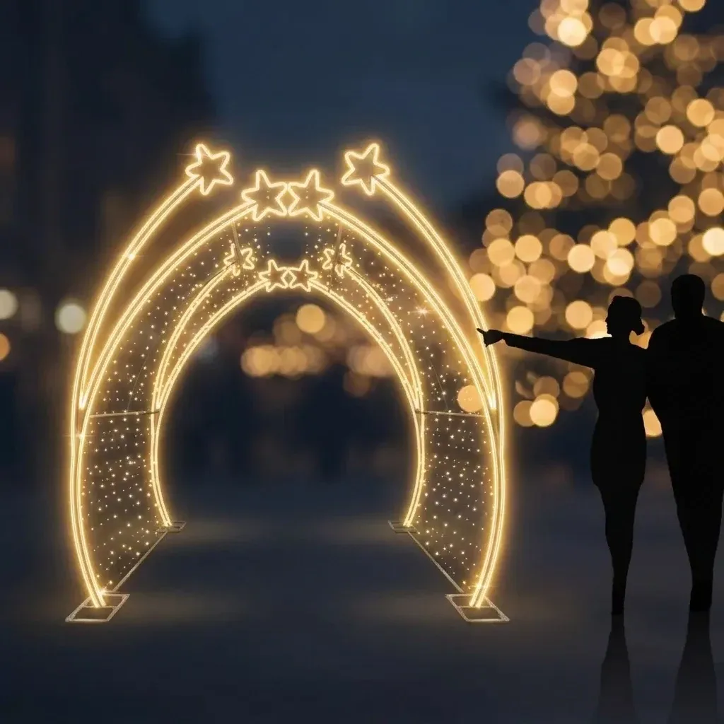 Eco Fix 3D LED csillag alagútfény, 200 × 250 × 400 cm, hideg fehér, villanófénnyel, álló, alumínium, állva