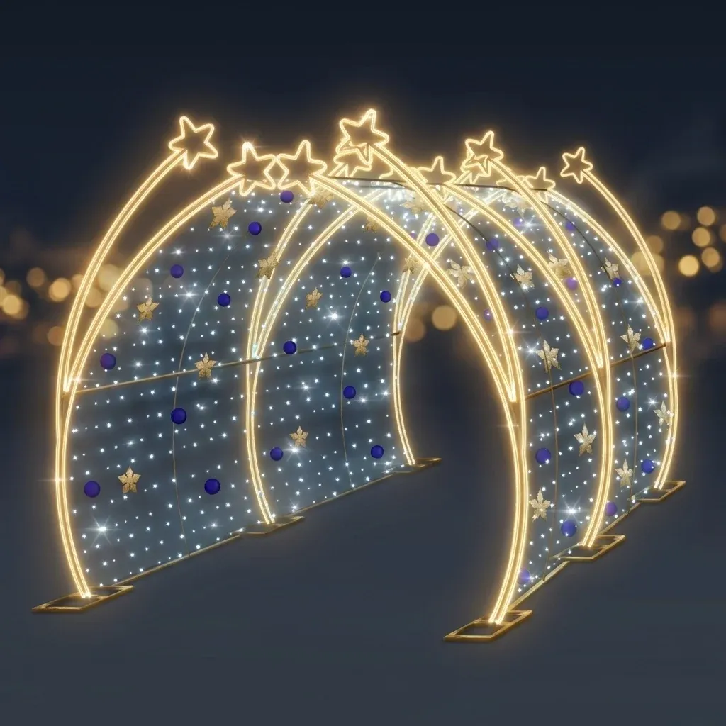 Eco Fix 3D LED csillag alagútfény, 250 × 200 × 400 cm, meleg és jeges fehér, alumínium, 3D LED csillag alagútfény, 250 × 200 × 400 cm, meleg és jeges fehér, alumínium