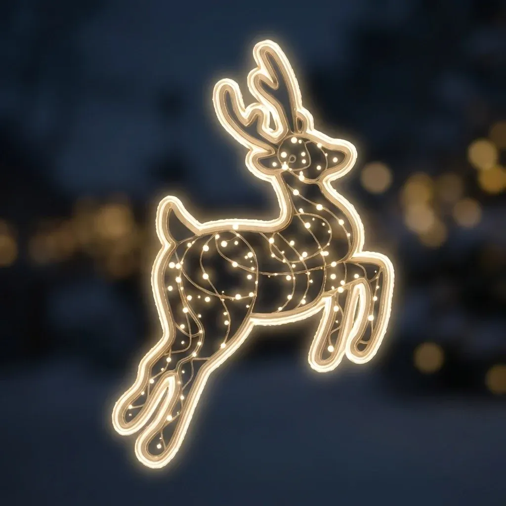Eco Fix 2D LED-es rénszarvas, ugrásban, lógó, 100 × 105 × 5 cm, jeges fehér, 3D nyomtatás, átlátszó, 3D nyomtatás, átlátszó