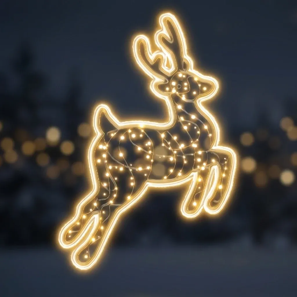 Eco Fix 2D LED-es rénszarvas, ugrásban, lógó, 100 × 105 × 5 cm, meleg fehér, 3D nyomtatás, arany színű