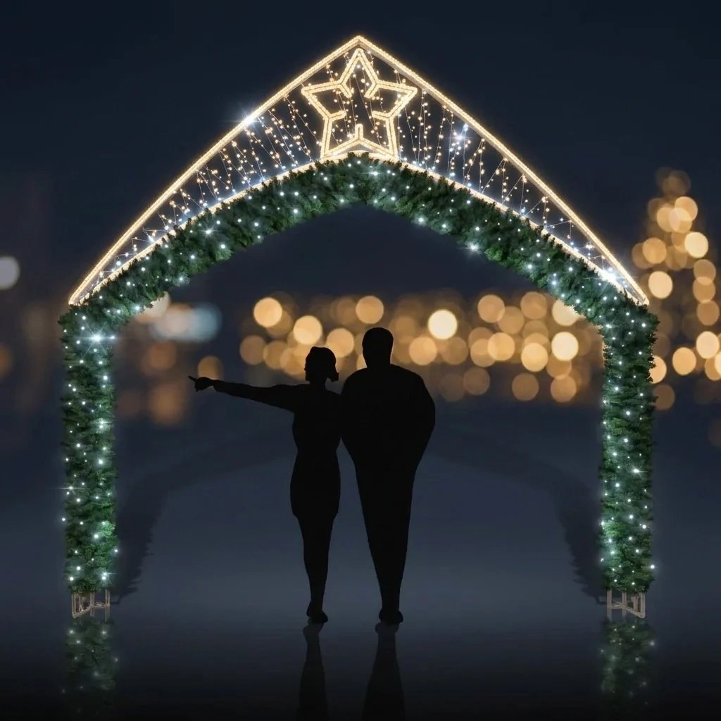 Easy Fix 2D LED-es fénykapu 1 csillagánizzsal, álló, 350 × 360 cm, jégfehér, alumínium
