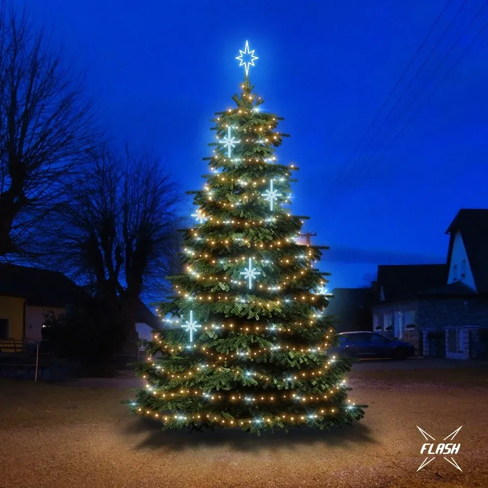 LED-világítókészlet 6–8 m magas fákhoz, meleg fehér fény villogó funkcióval, jéghatású díszekkel – DZ113S3