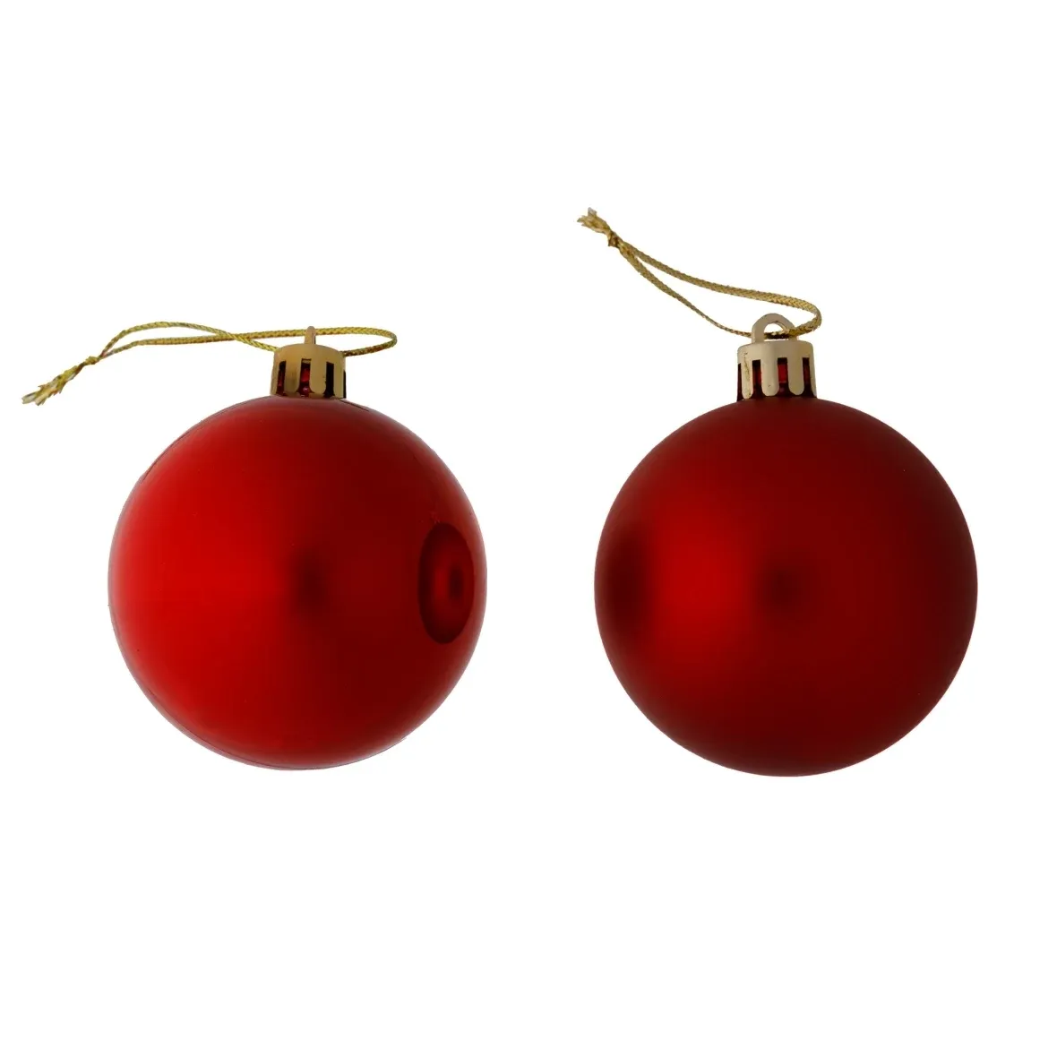 Karácsonyi díszek készlete piros 6 cm-es műanyag gömbök, 12× fényes, 12× matt, 24 darabos csomagban