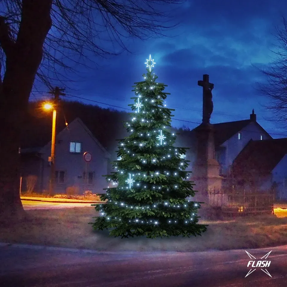 LED fényszett 3-5 m magas karácsonyfákhoz, jégfehér, dekorral DZ113S2