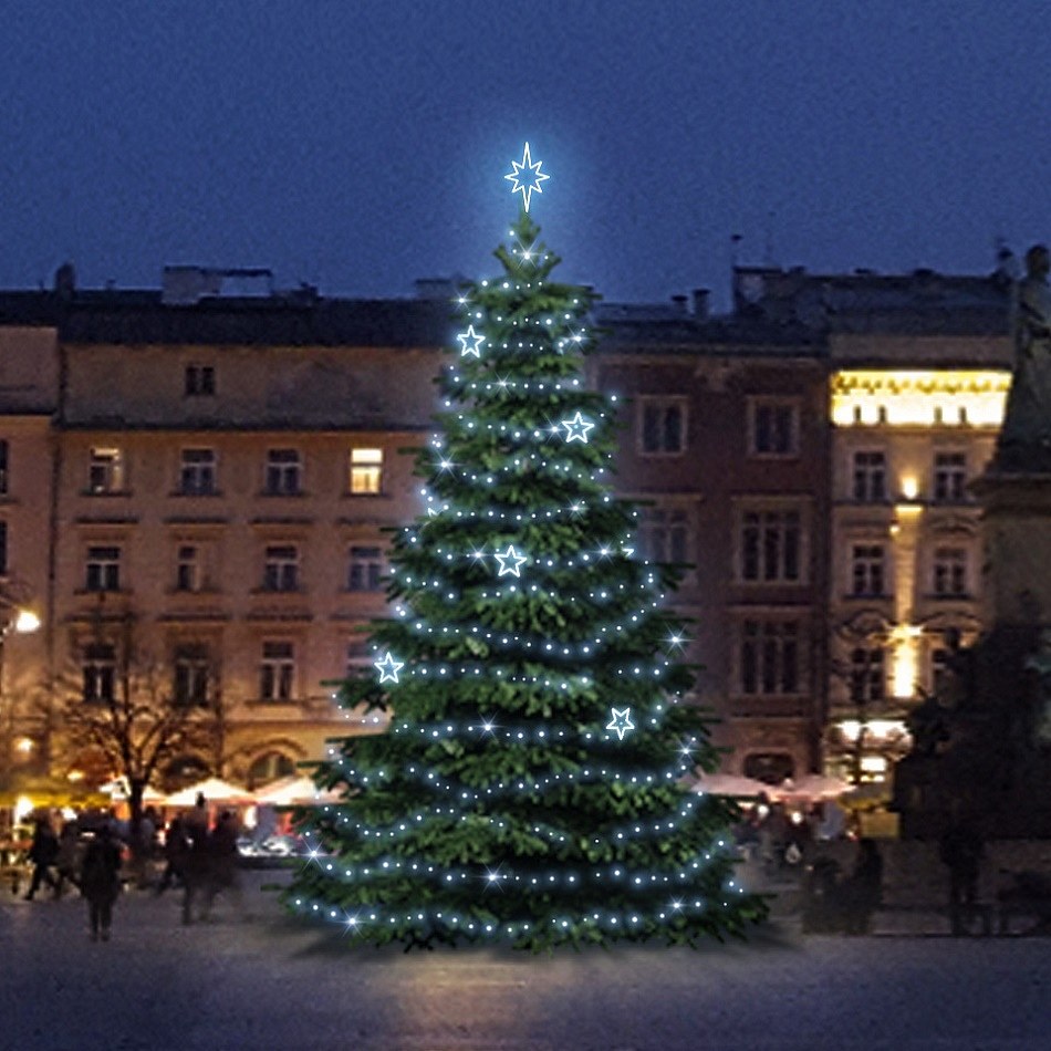 LED fényszett 6-8 m magas karácsonyfákhoz, jégfehér, EFD11 dekorokkal
